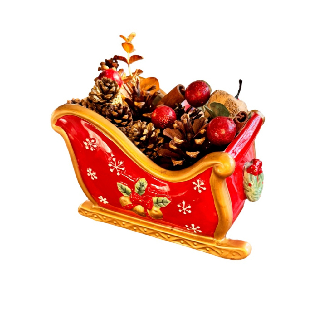 Vintage Fritz & Floyd Holiday Sleigh filled with removable decor